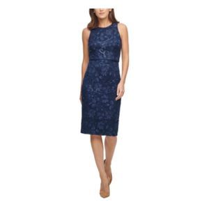 VINCE CAMUTO Womens Navy Sleeveless Knee Length Evening Sheath Dress 16